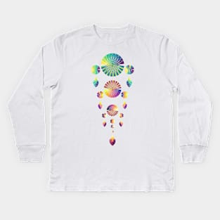 Dream Catcher Triple Tier | Combo 1 Peacock, Sunset and Volcano (White) Kids Long Sleeve T-Shirt